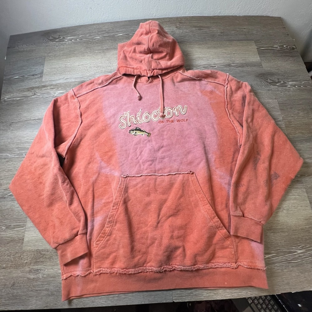 AUI Shiocton on the Wolf Hoodie Men XL Pink Faded Fish Graphic Distressed Hooded